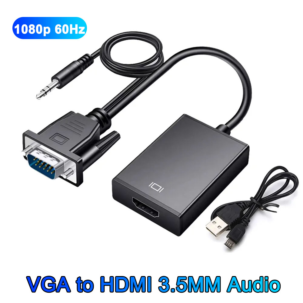 Câble convertisseur VGA vers HDMI Full HD 1080P, avec sortie Audio 3.5mm, adaptateur compatible HDMI pour PC portable vers projecteur HDTV