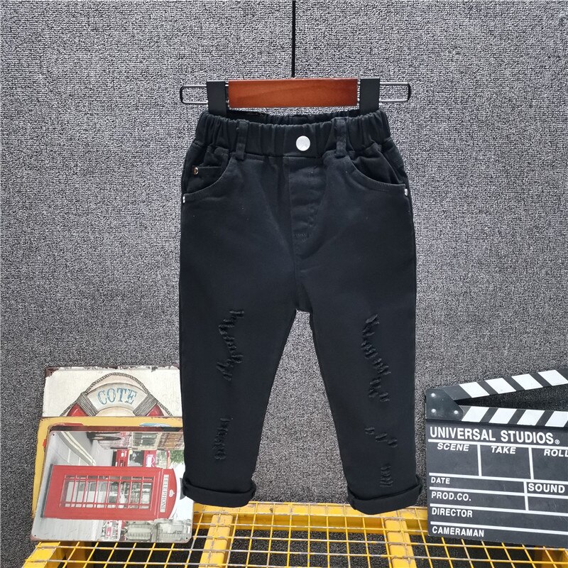 Vaqueros blancos rotos para niños, ropa de calle para bebés,: Negro / 2T--height 90cm