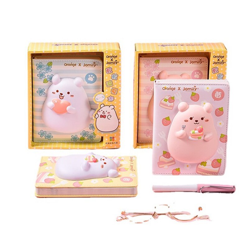 3D Cute Bear Squeeze Toy Decompression Notebook Student Planner Color Pages Diary Reliever Stress Notebook Student
