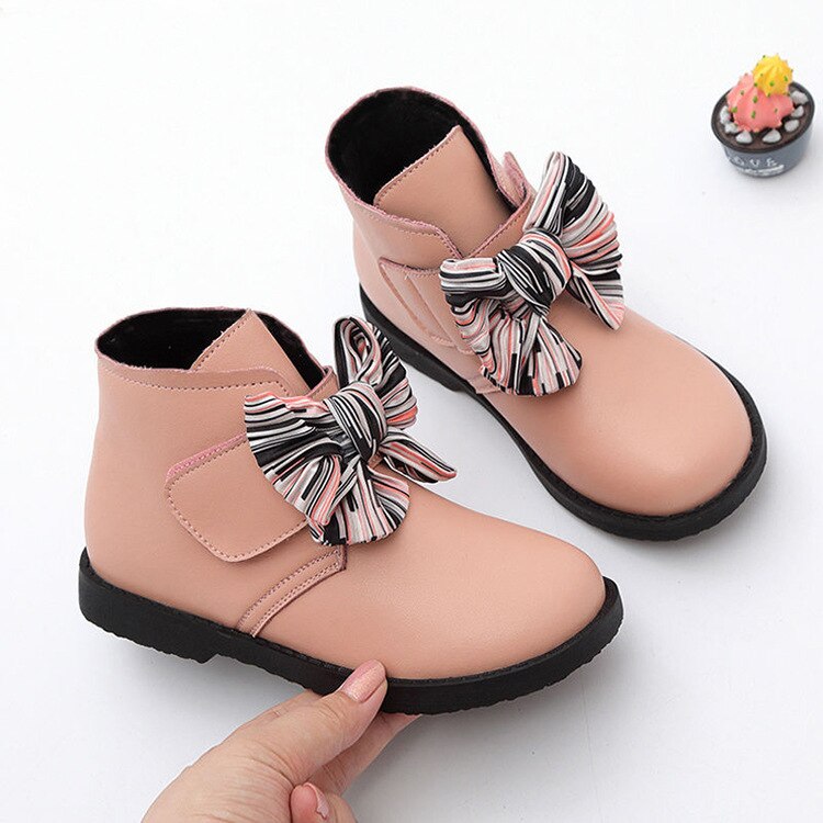 Mädchen Stiefel Pu Leder Wasserdicht Winter freundlicher Schnee Mädchen Stiefel Mädchen Bogen Prinzessin Schuhe Gummi freundlicher Martin Stiefel: Rosa / 33