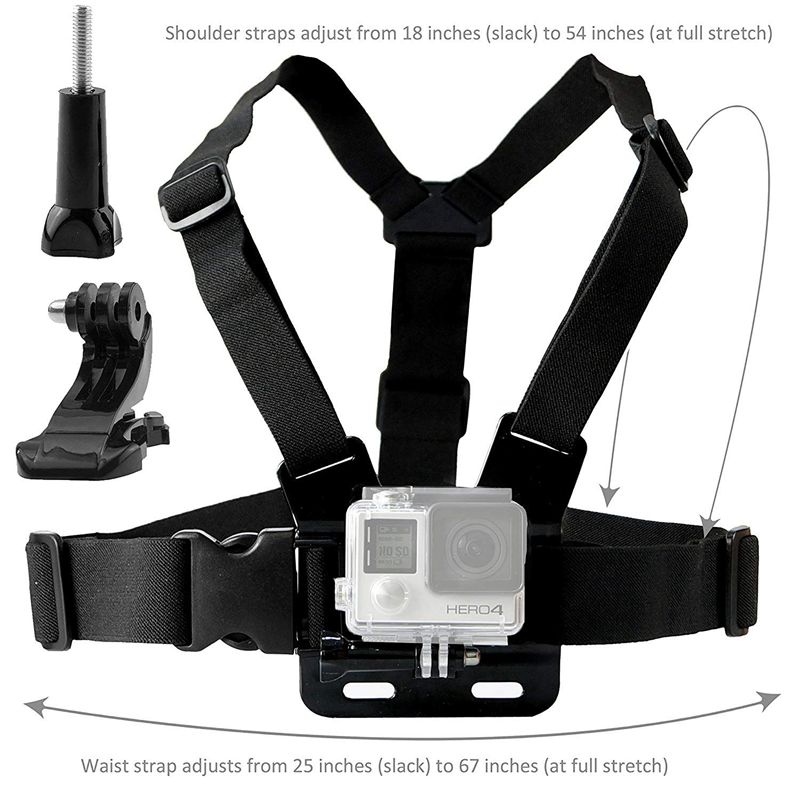 Mount Bundle for Gopro Hero 7, 6, 5, Black Session, Hero 4, Session, Black, Silver, Hero+ LCD, 3+, 3, 2, 1 - Chest Harness Mount