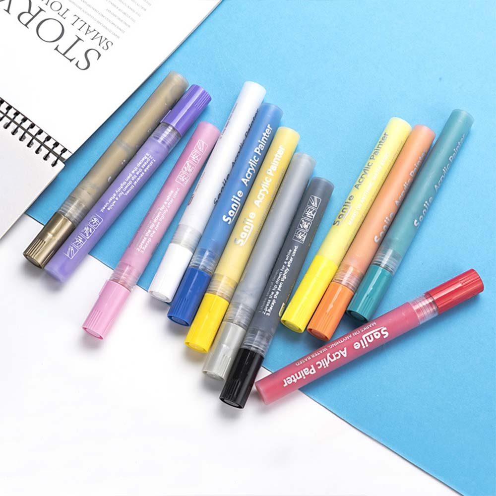 12 Colors Permanent Acrylic Paint Marker Pens For Ceramic Rock Glass Wood Fabric Canvas DIY Painting Office School Supplies
