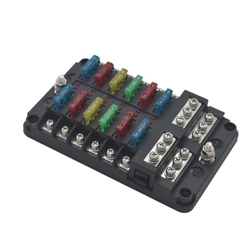 Multi Channel 12 Way Automobile Fuse Box LED Lamp Fuse Holder Screw Type Multi Position Fuse Box With Positive Negative Meter