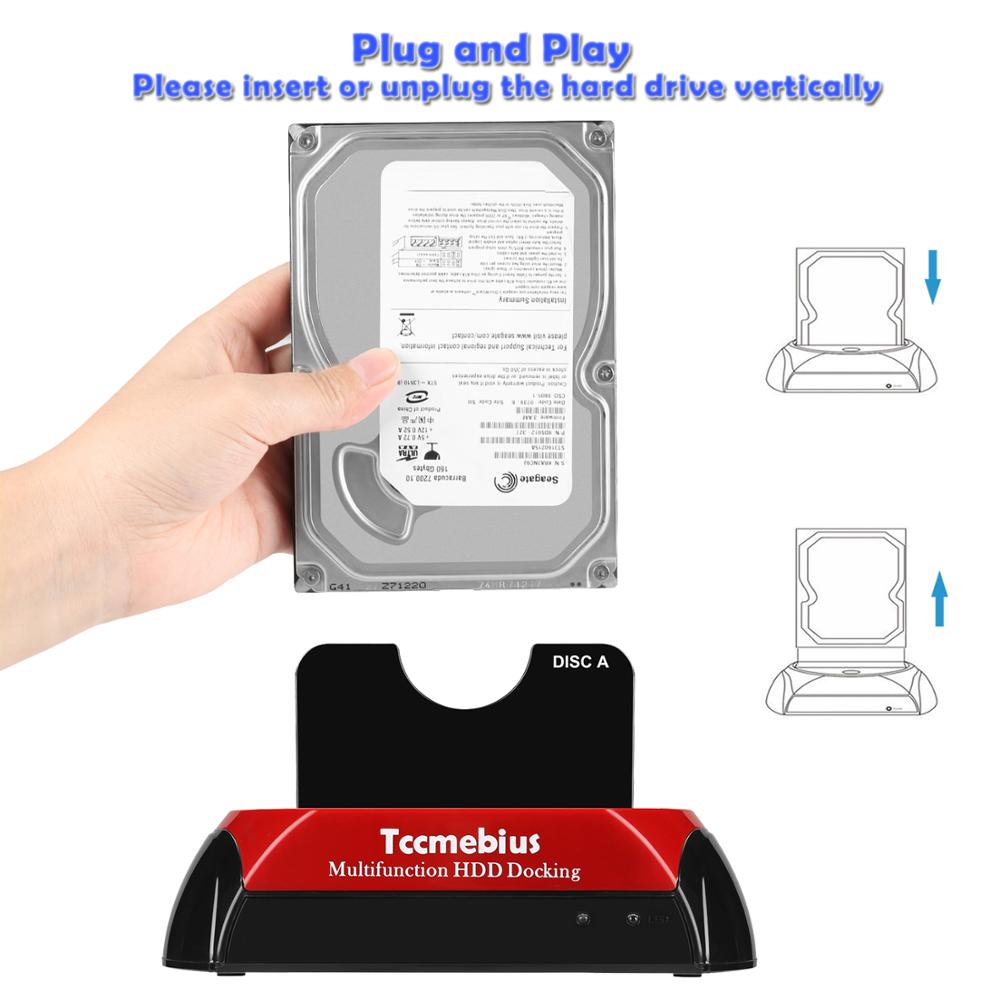 Tccmebius Hard Drive Docking Station,USB 3.0 to 2.5 3.5 Inch SATA IDE Dual Slot External HDD Enclosure,for 2.5" 3.5" IDE SATA