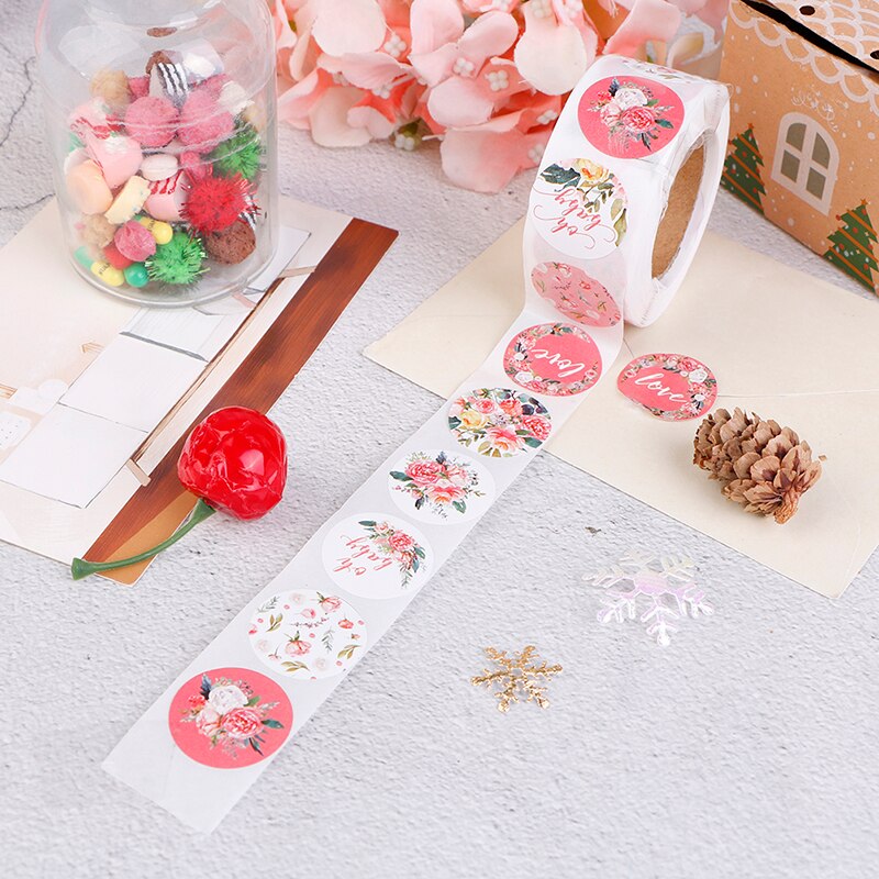 500 Pcs Roze Bloem Stickers Rolls Leuke Stickers Etiketten Voor Box Wedding Party Scrapbooking Enveloppen Seal Stickers