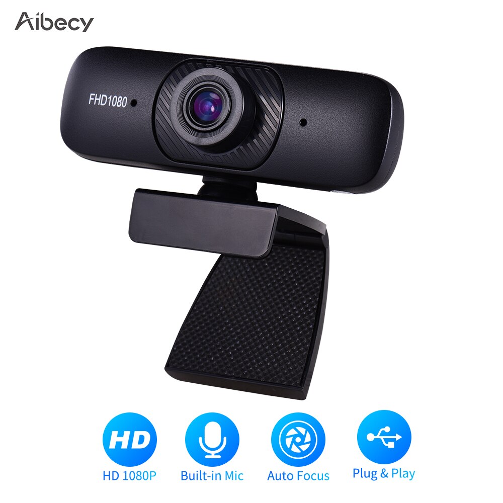 Aibecy Full Hd 1080P Webcam Ingebouwde Microfoon Autofocus Usb Computer Camera Webcam Met Clip-op Base Plug En Play