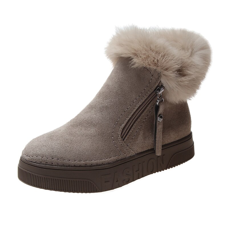 Vinterstøvler dame varme plus kashmir støvler læder diagonal lynlås dame ankelstøvler i bomuld om vinteren  u15-18: Brun / 5