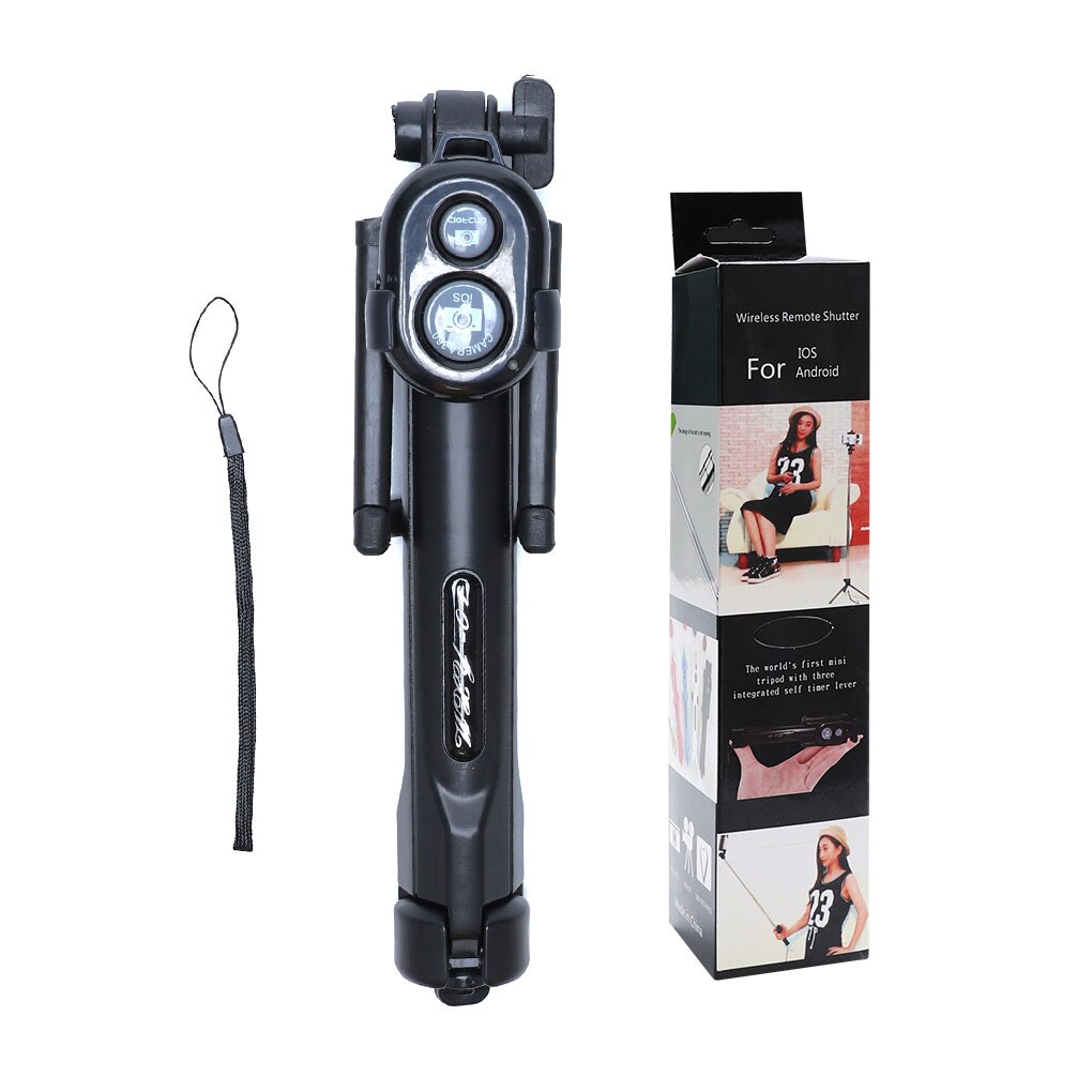 3 w 1 Bezprzewodowy Kijkek Selfie Bluetooth + Mini Statyw z Pilotem do Telefonu: Czarny