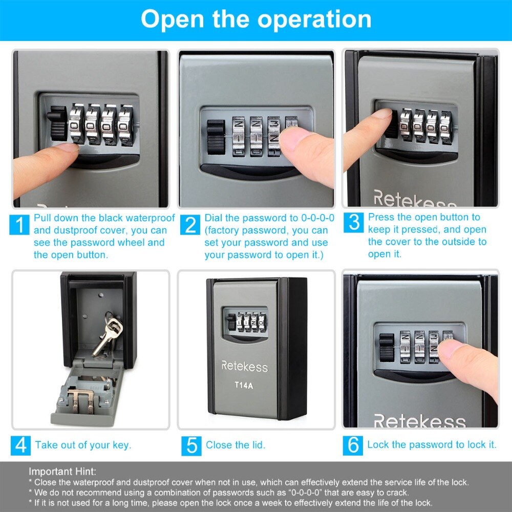 Retekess T14A Safe Key Box Wall Mounted 4 Password Keys Combination Lock Alloy Storage Store Key Storage Organizer Boxes