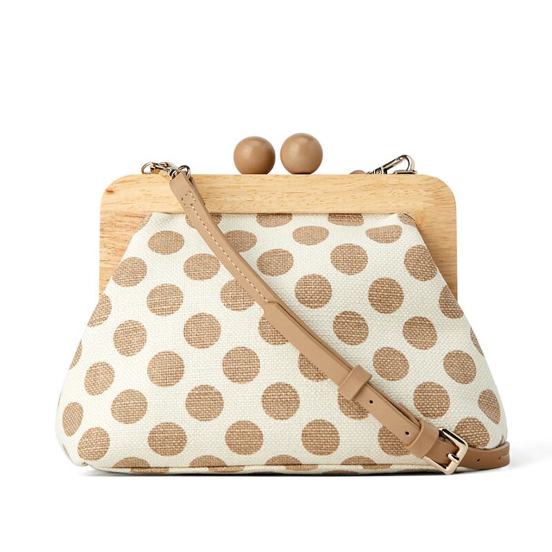 Punkt Holz Clip Taschen Für Frauen Leinwand frauen Schulter Tasche retro Kisslock Hülse Umhängetaschen Kupplung Geldbörsen