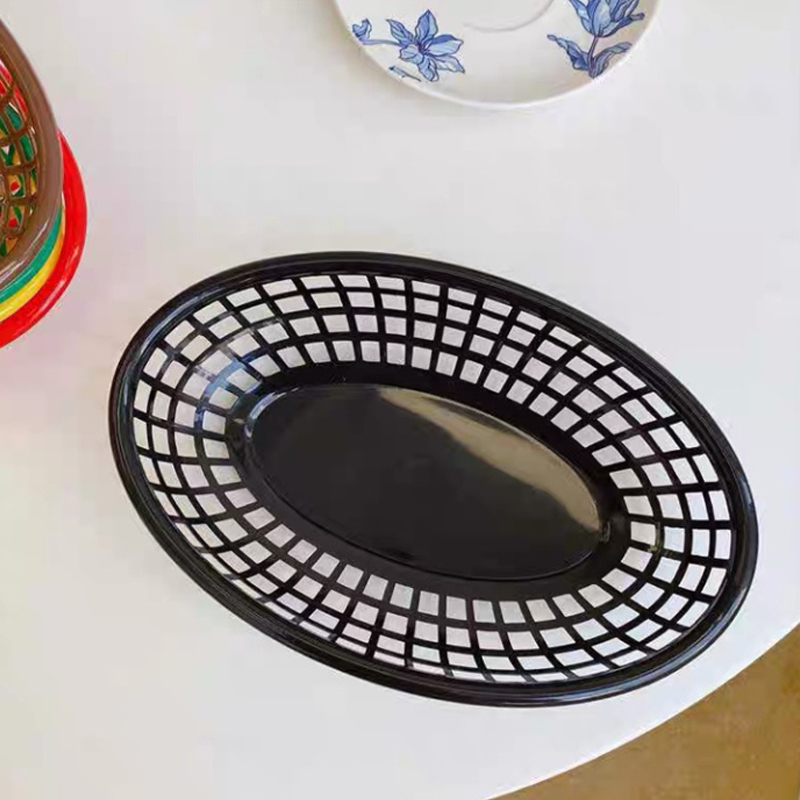 Plastikfad oval madkurv køkken skrivebord opbevaringskurv hund serveringstallerken restaurant fastfood bakke foto rekvisit indretning: Lyserød