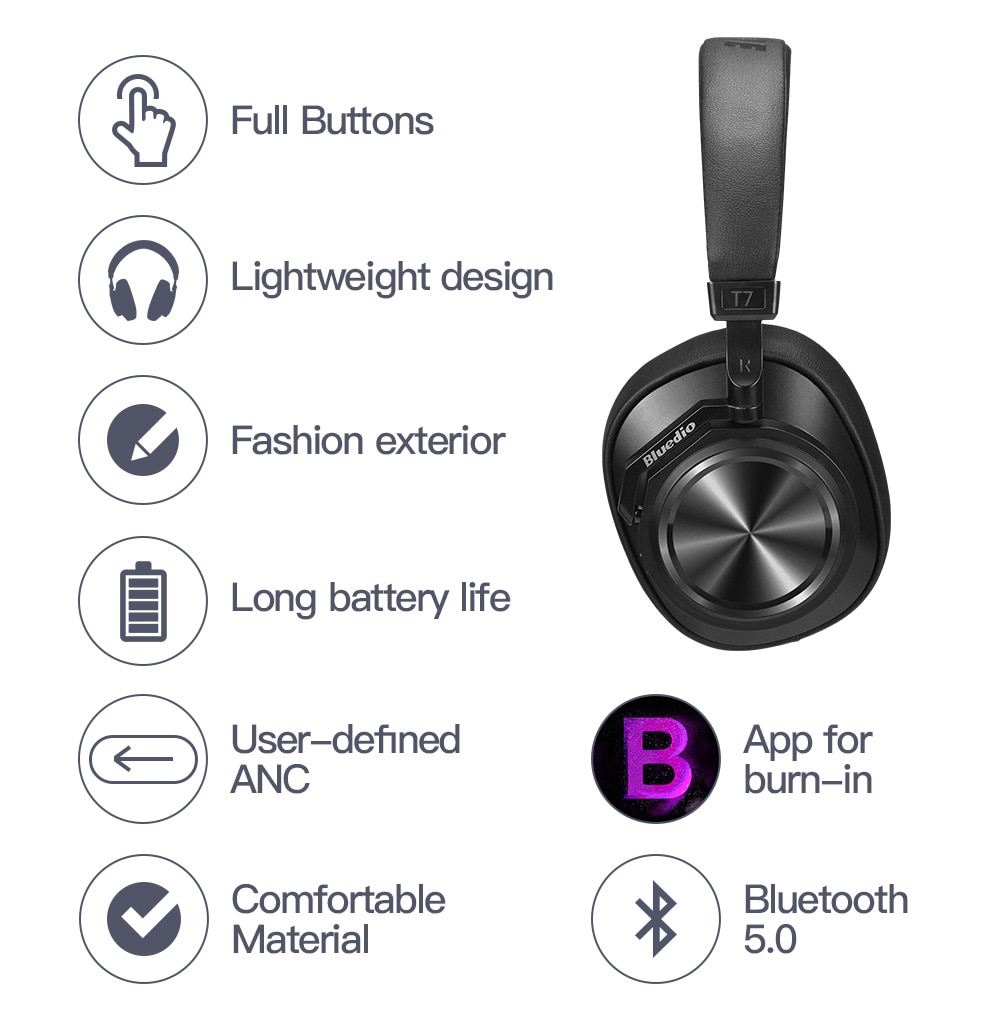 Bluedio T7 Plus Hoofdtelefoon Actieve Ruisonderdrukkende Smart Bluetooth 5.0 Oortelefoon Hoofdband Ai Gezichtsherkenning Draadloze Headset T7 +