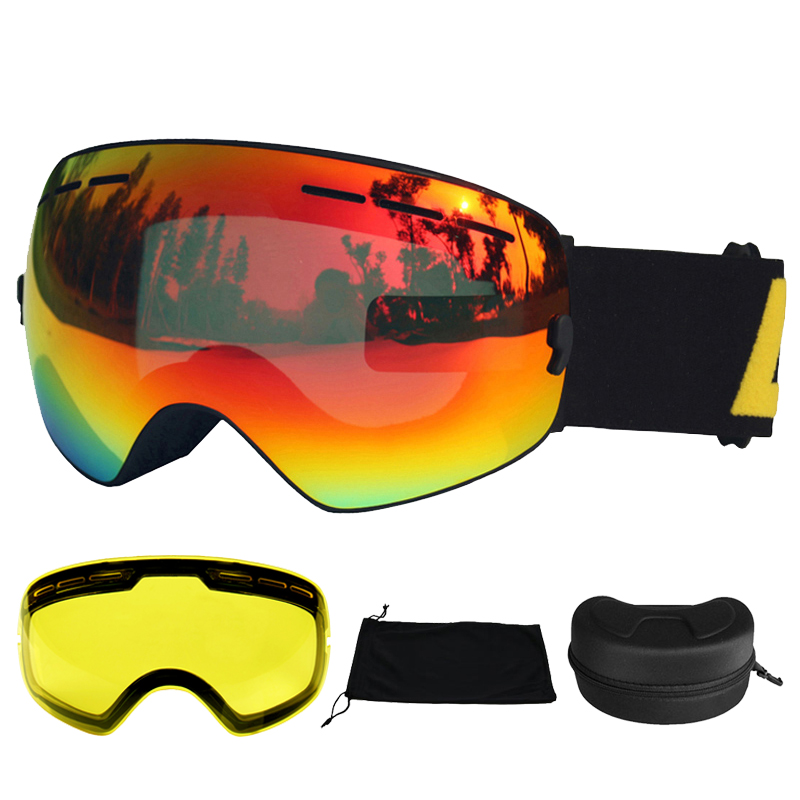 LOCLE Antibeschlag-Skibrille, UV400, Skibrille, doppellagig, zum Skifahren, Snowboarden, Schneebrille, Skibrille mit einer aufhellenden Linse: Champagner