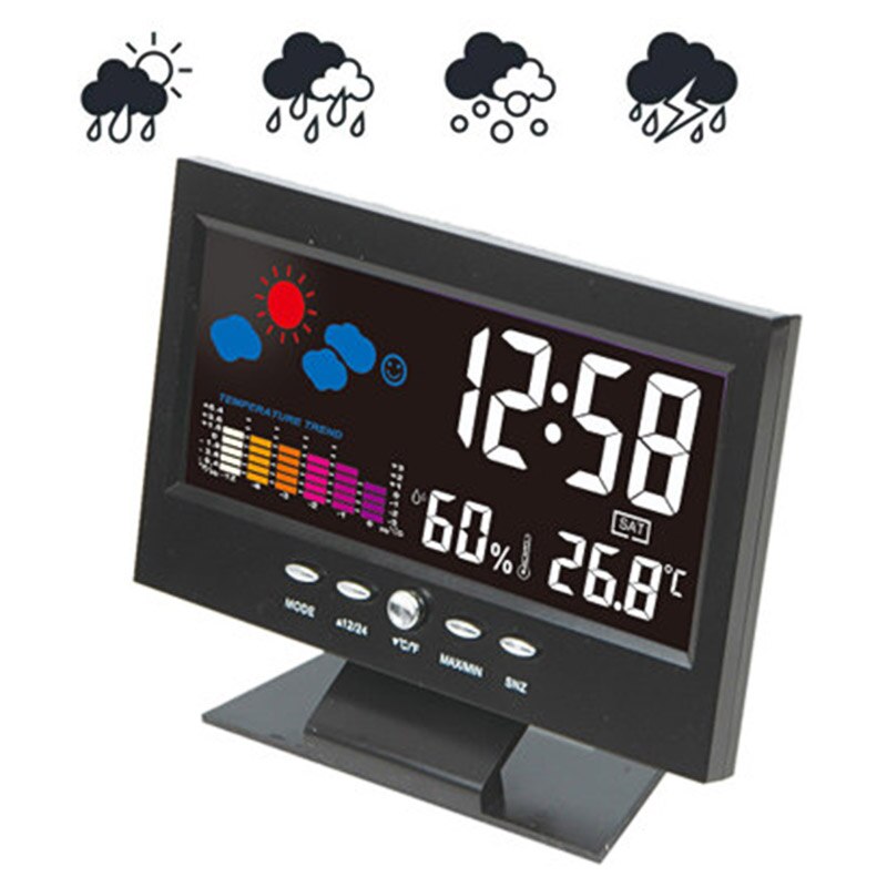 LED Temperature Humidity Meter Clock Digital Display Weather Forecast Calendar Alarm P7Ding