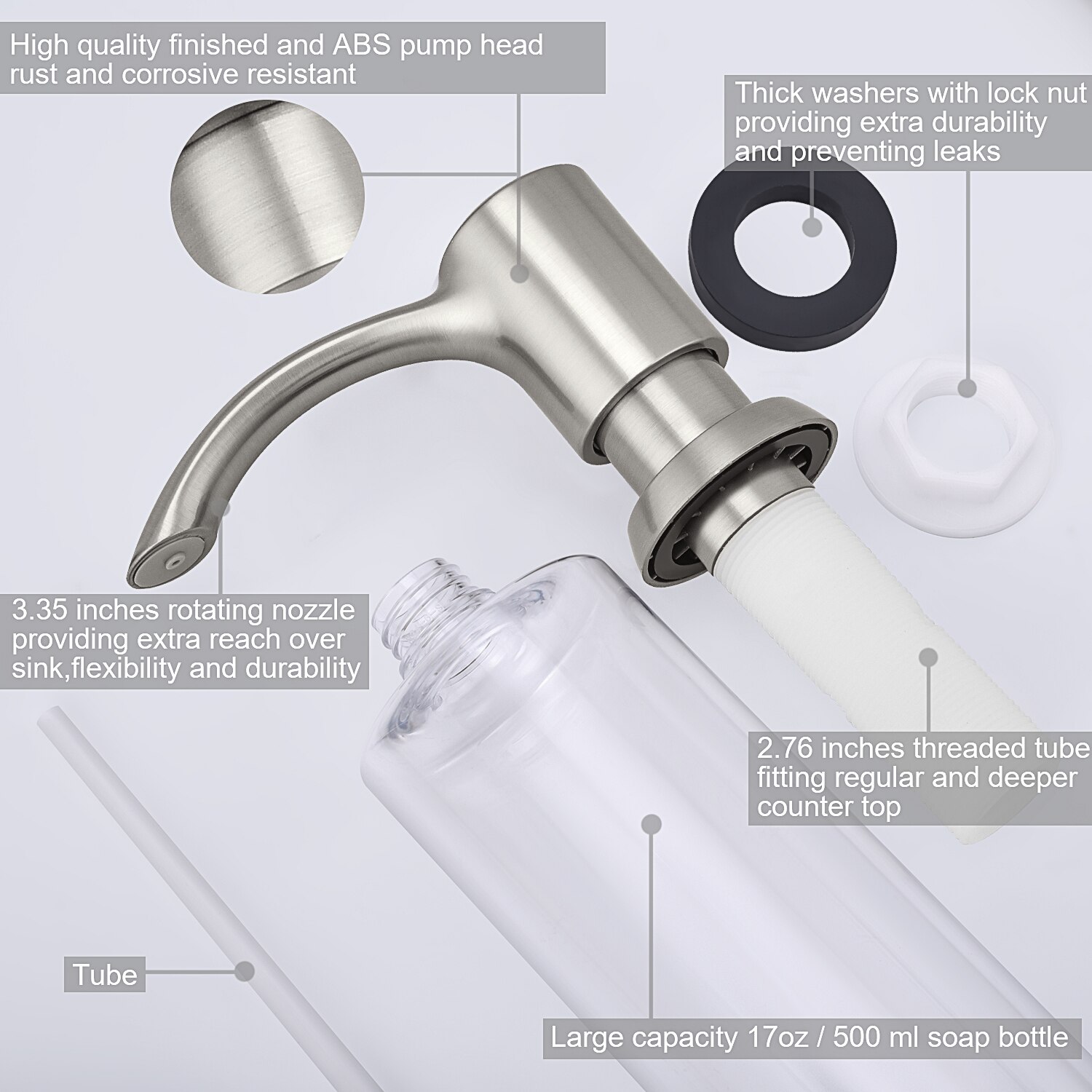 Dispensador de jabón de níquel Samodra, fregadero de cocina negro, contador, dispensador de jabón líquido, botella, accesorios de cocina, bombas integradas de 360ml