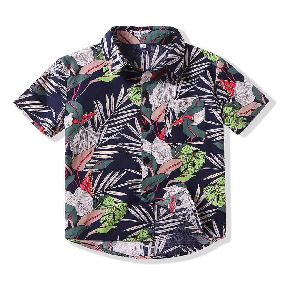Kimocat baby dreng tøj dreng kortærmet blomster skjorte dreng skjorter til børn hawaiisk stil kid strandtøj skjorte afslappet dreng top: 2t