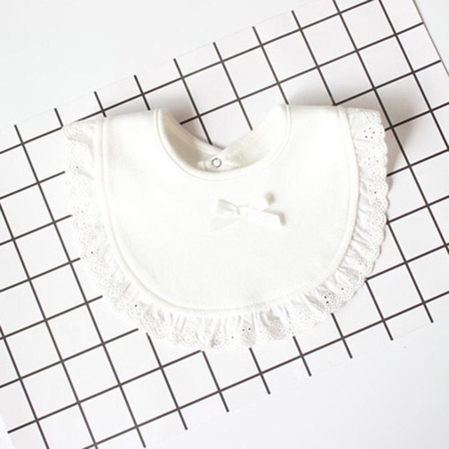 Katoen Pasgeboren Kant Boog Baby Slabbetjes Meisjes Jongens Burp Doek Zuigeling Slabbetjes Baberos Baby Speeksel Handdoeken Peuter Baby Sjaal: White round bib