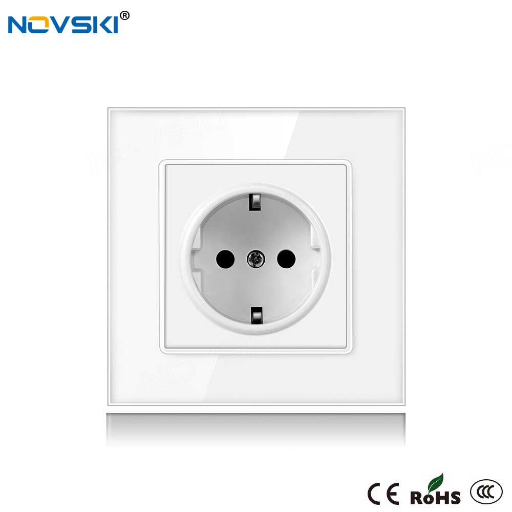 Novski stikkontakt tysk schuko f stik jordet , 16a eu standard stikkontakt 86 mm * 86 mm 220v: Glaspanel hvid