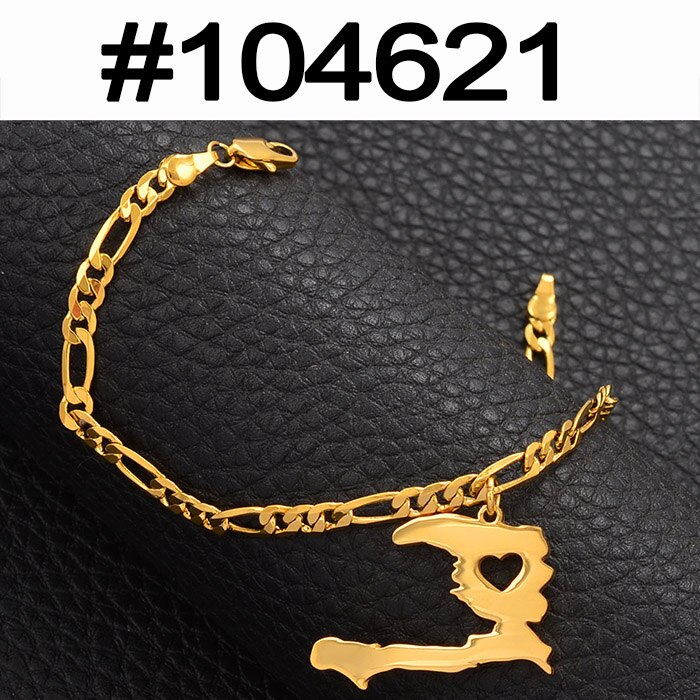 Anniyo charme haiti kort armbånd armbånd mænd kvinder pige ayiti kort smykker haiti tilbehør link chain armbånd  #104521: 104621 / Kun armbånd 21cm