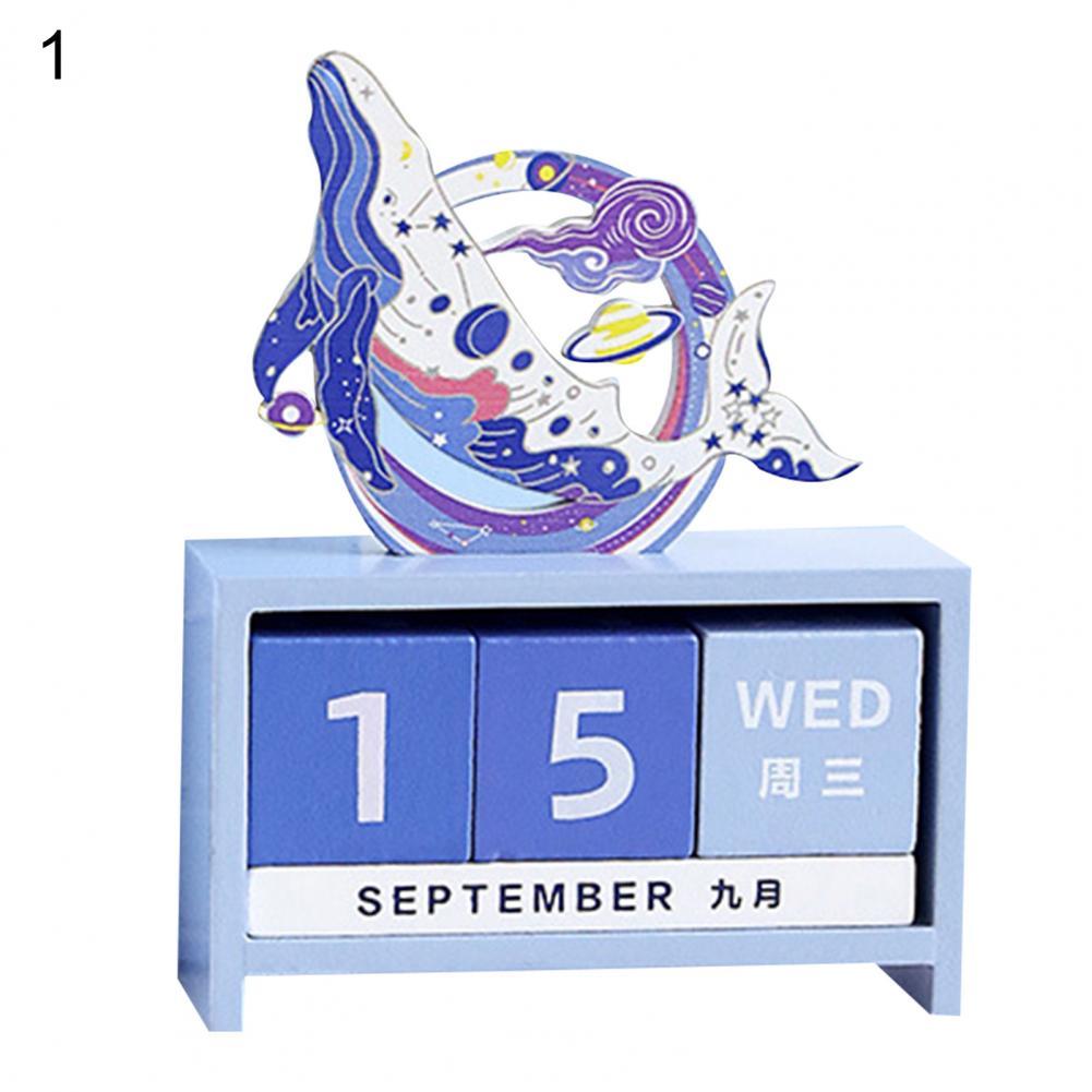 Useful Perpetual Calendar Rotatable Decorative Lightweight Cute Whale Deer Cartoon Perpetual Calendar