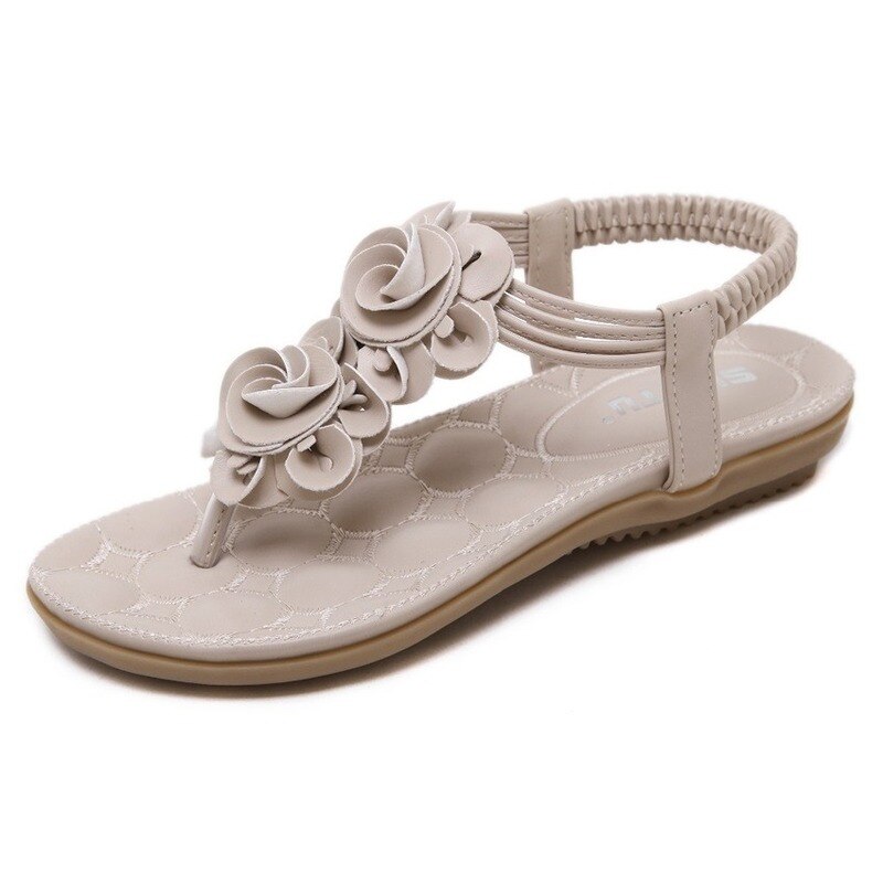 Sandalias étnicas De verano para Mujer, plataforma De flores, tacón plano, Punta abierta, banda elástica, informales, para playa y aire libre