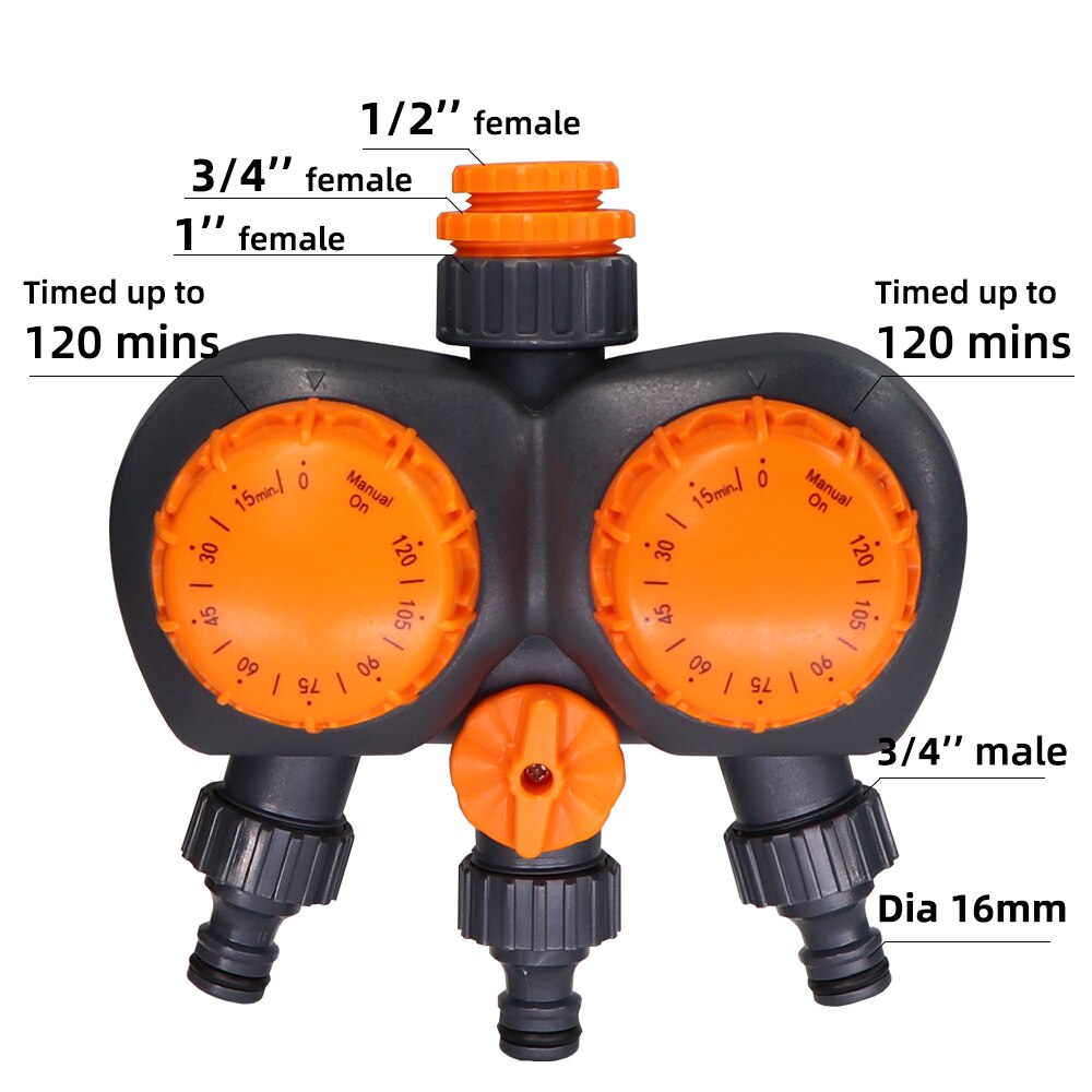 Garden Mechanical Watering Timer Greenhouse Drip Irrigation 3-Way Double Control Valve for Faucet Hose Automatic Controller
