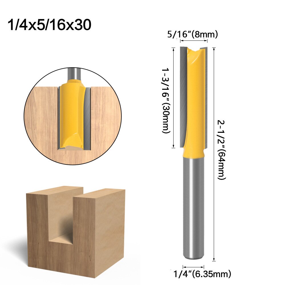 Vástago 1/4, brocas rectas de 2 ranuras para herramientas de carpintería, brocas de enrutador para madera, carburo de tungsteno, fresas para fresadora CNC para madera: 6.35x8x30mm