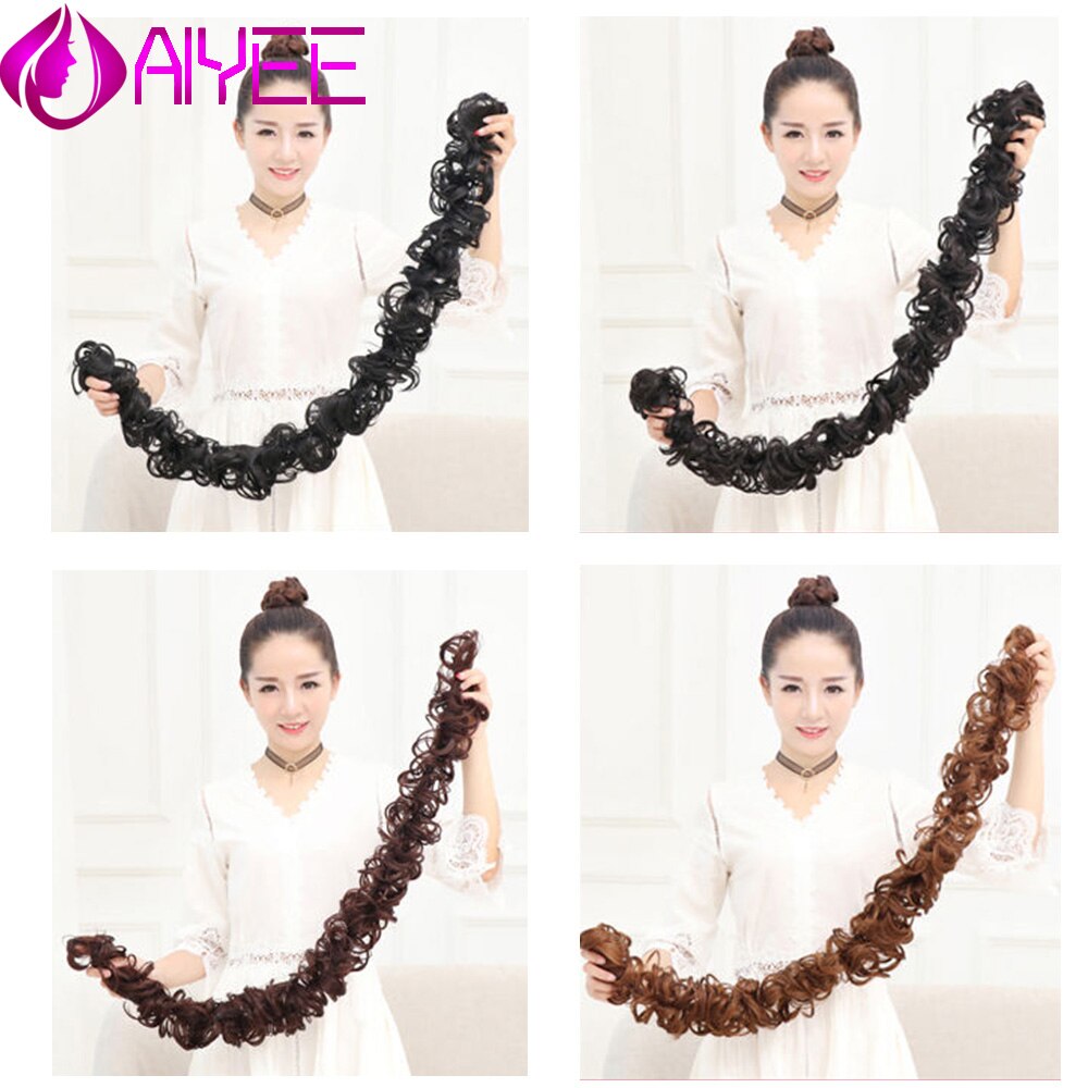 AIYEE bobinado sintético desordenado Chignon Garry Color marrón moño almohadilla elástica cuerda de goma para cabello banda para el cabello diadema para la boda