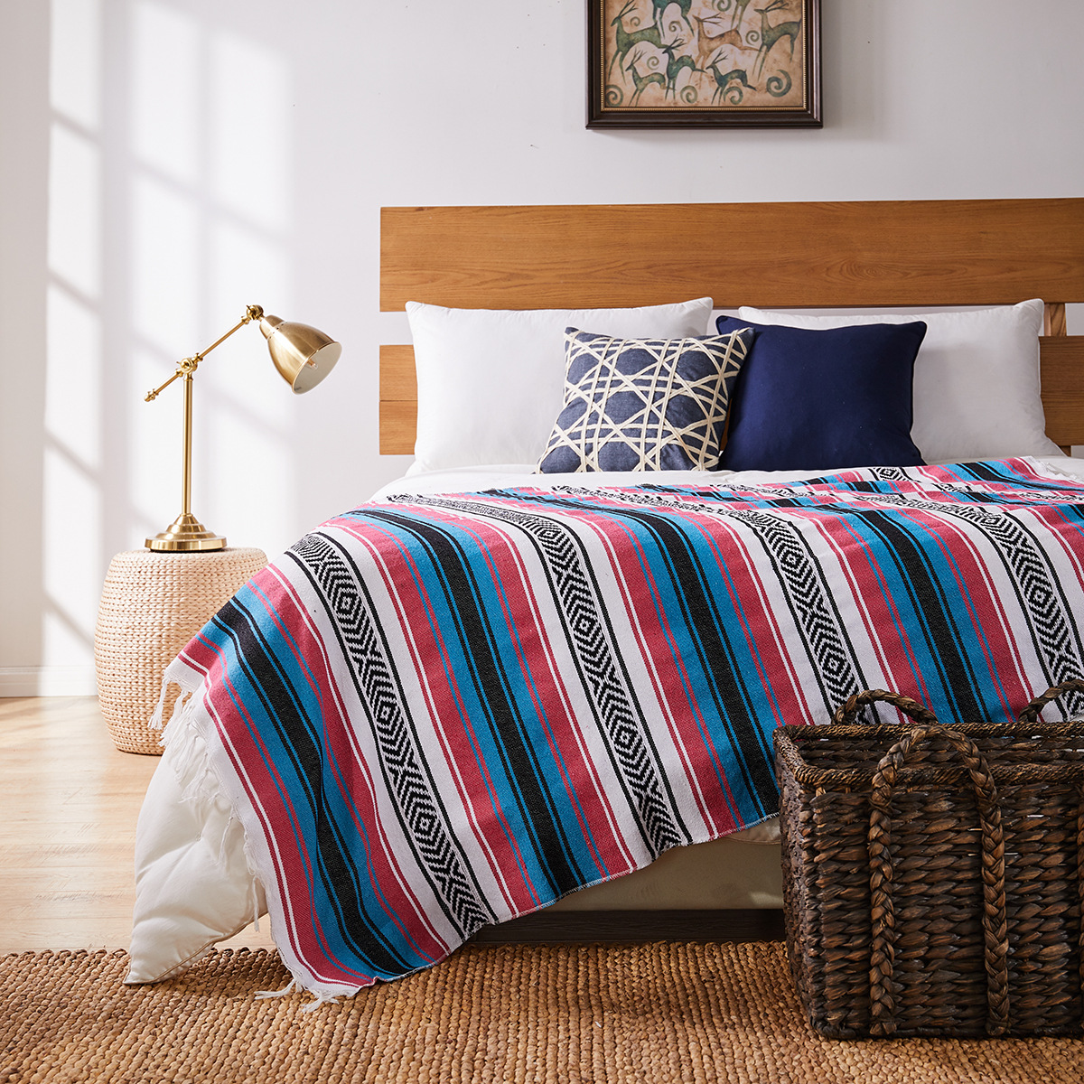Couverture de plage de Style mexicain 130x170cm, serviette tissée à la main avec pompons, tapis pour canapé-lit, tapis de pique-nique à la maison, nappe rayée: Orange