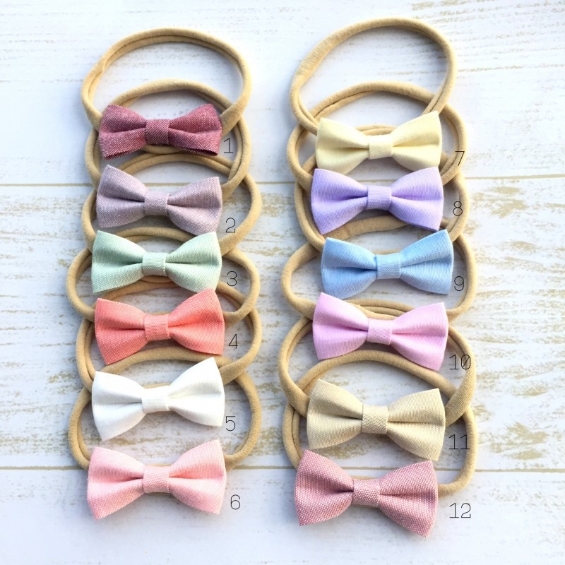 24 pçs/lote Mini Tecido Bow Headband Bebê Faixa de Cabelo de Nylon Macia Cabelo Accessroies
