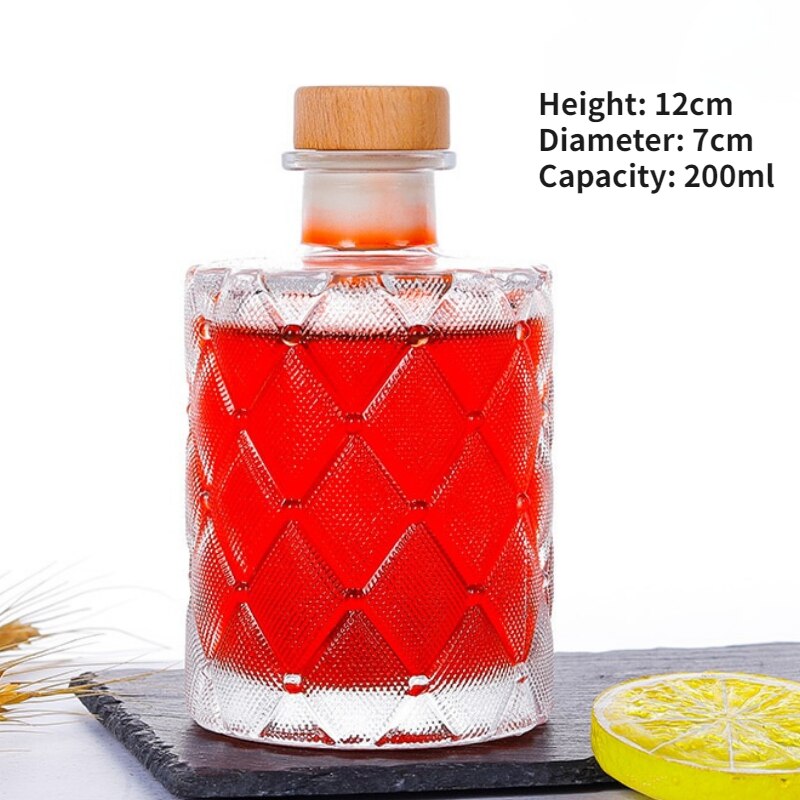 140-250ml Mini Diamond-Shaped Small Wine Bottle with Cork Stripes Whiskey Brandy Vodka Shochu Fruit Wine Hip Flask Decanter: Light green