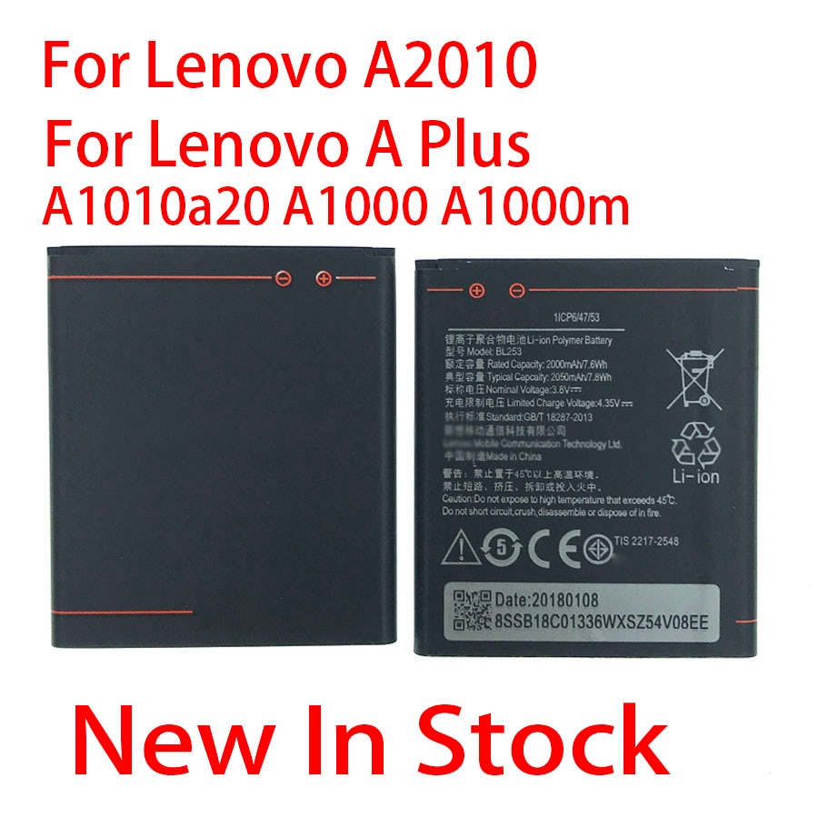 BL253 Batterij Voor Lenovo Een Plus A1010a20 Telefoon Productie Batterij + Volgnummer 2050 Mah