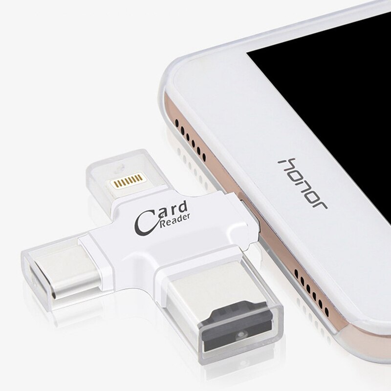 Gaveteiro-leitor de cartão de memória 4 em 1, micro sd, usb tipo c, lightning, leitor de cartão otg para iphone 7 8 samsung s8 s9