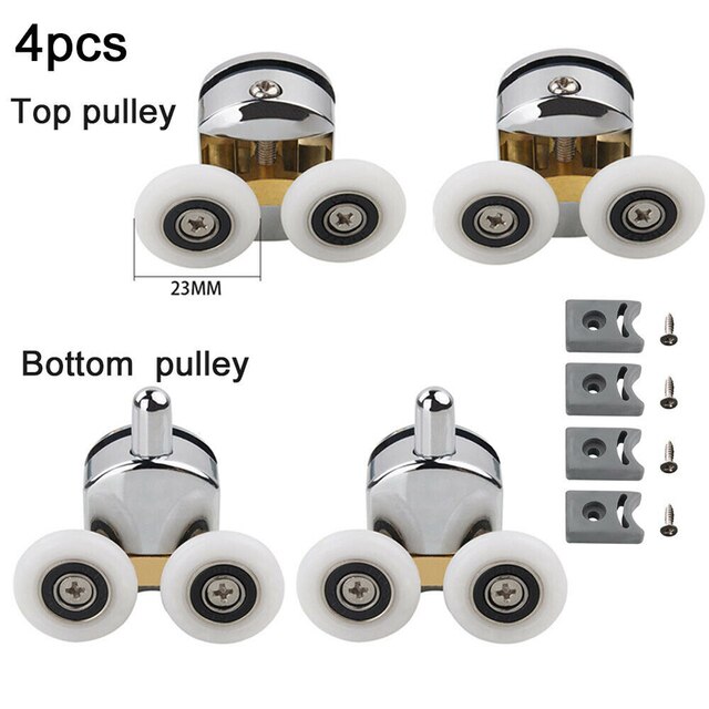 4Pcs Twin Shower Screen Door Rollers/Runners/Wheels Top &amp; Bottom 23mm Replacement: Default Title