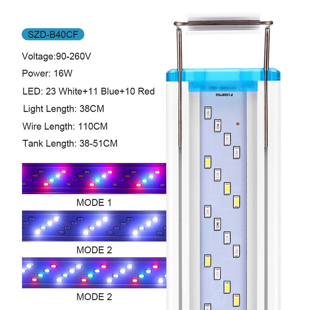 90-260V Aquarium Light Bar LED Fish Tank Lamp Plant Grow Lighting 18-58cm Extensible Aquatic Landscape Decor Accessories US/EU: 38CM US