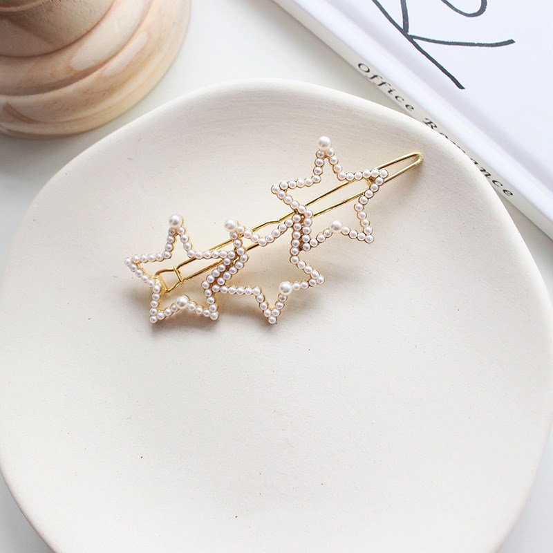 Mode Vrouwen Volledige Parel geometrische Haar Clips liefde ster Netto rood kant clip pony clip kaart haarspeld Baret haar accessoires: WHITE
