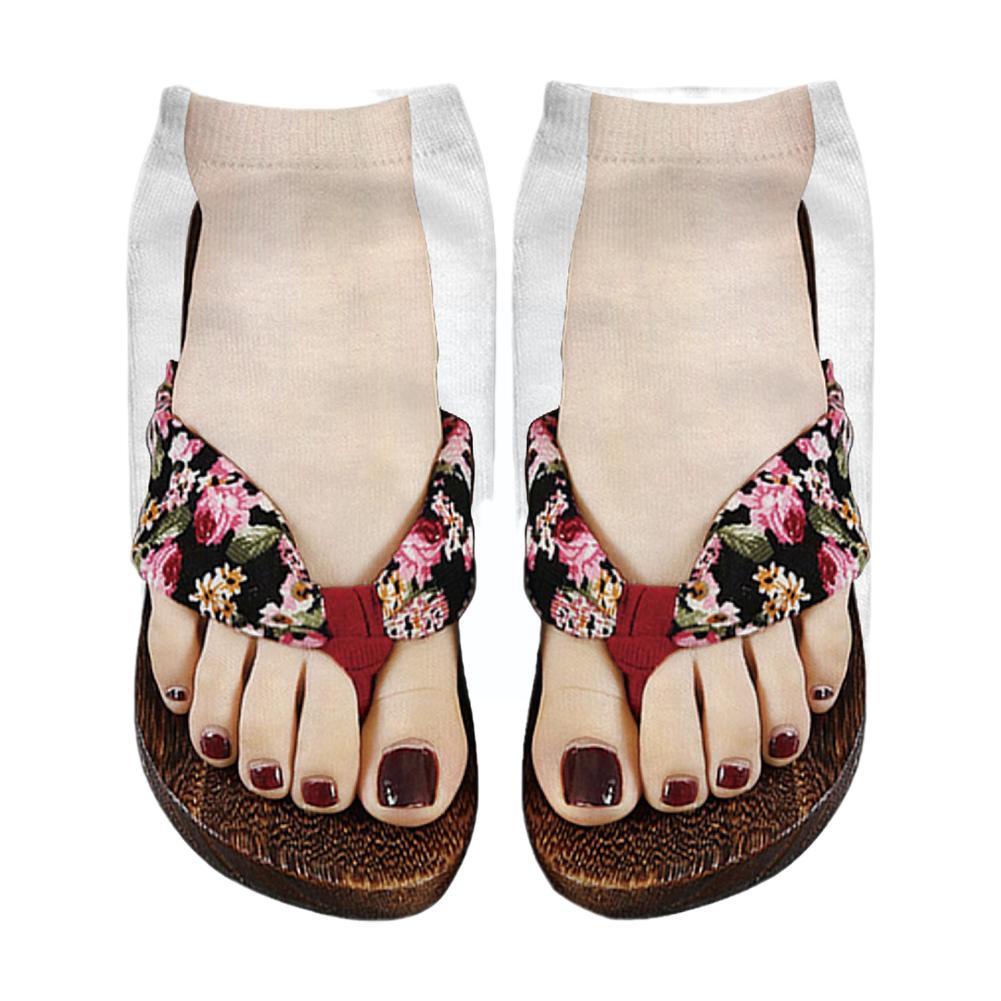 1 Pair 3D Printing Pattern Flip Flop Socks Funny Socks for Women Flip-flop Ankle Socks Low Cut Floor Socks Hosiery Novelty