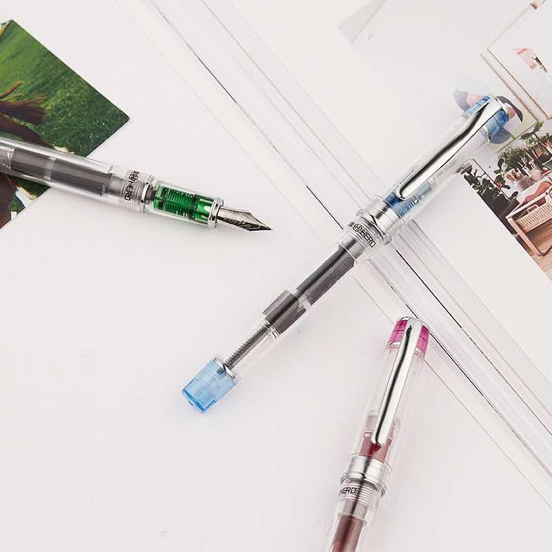 Hero 709 Transparent Fountain Pen Clear Ink Pen F Nib Converter Filler Business Stationery Office School Supplies Writing