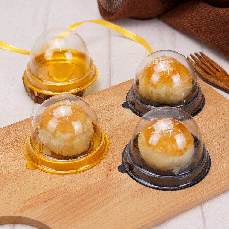 50 Stuks Ronde Mini Maan Cake Container Trays Wedding Party Favor Dozen Yolk Scherpe Verpakking Bakken Accessoires