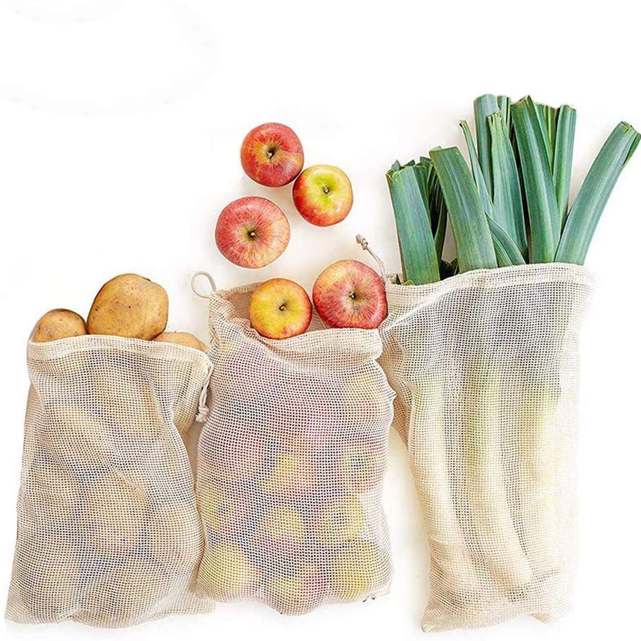 Reusable Vegetable Bag Eco Organic Cotton Mesh Vegetable Storage Bag for Vegetable Fruit Bags Washable Drawstring Produce Bags