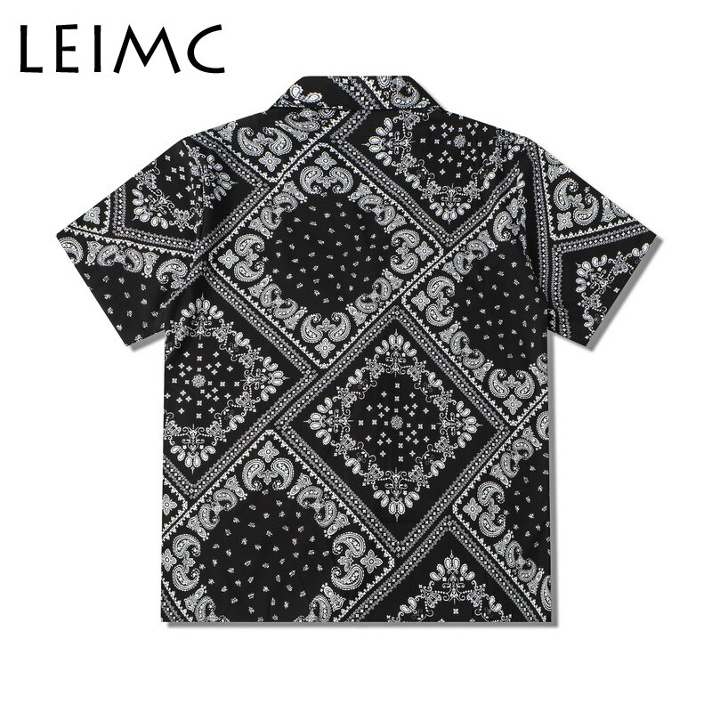 LEIMC Stye Cashew Flowers Print Short Sleeve Shirts Men Summer Casual Punk Rock Hip Hop Shirt Streetwear