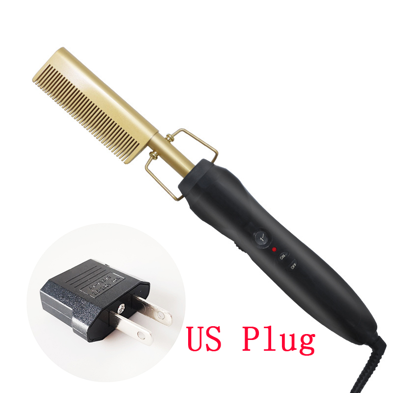 Stijltang Verwarming Kam Glad Ijzer Rechttrekken Borstel Corrugation Curling Iron Hair Curler Kam Multifunctionele Gebruik: US Plug