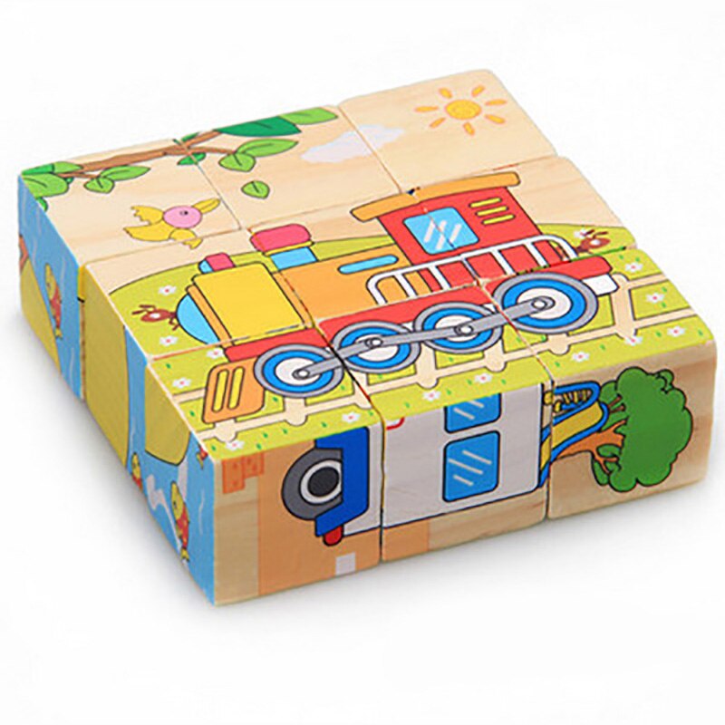 Holz Spielzeug Kinder Puzzle 3D 9 Stück Sechs Seitige Lernen Spielzeug Für Kinder Frühe Pädagogische Tier Obst Muster Kinder