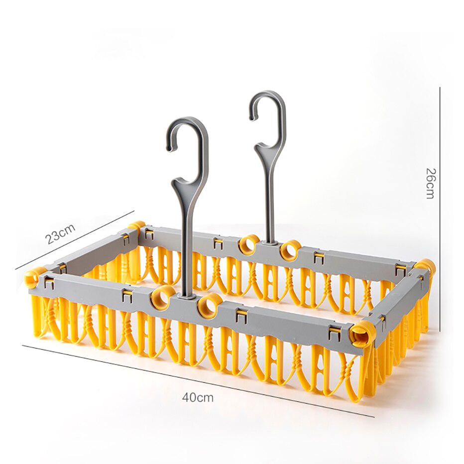 Foldable Clothes Drying Rack Laundry Hanging Rack Indoor Outdoor Clothes Socks Underwear Hanger with Clips: B-yellow