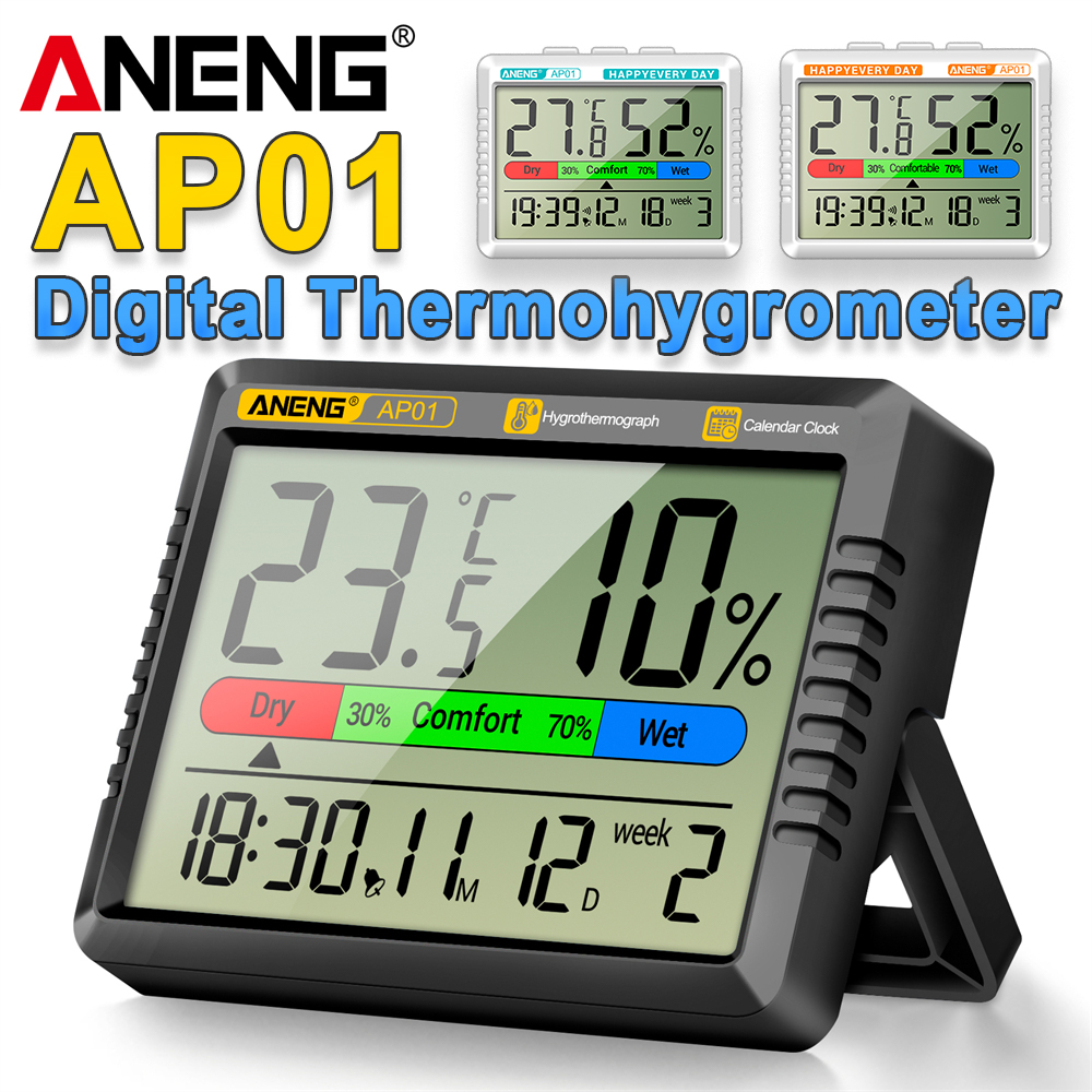 ANENG AP01 LCD Digital Thermometer Hygrometer Indoor Room Temperature Humidity Meter Alarm Clock Weather Station For Home