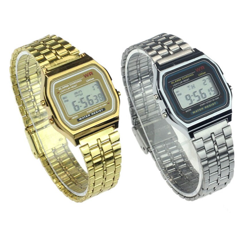 Vintage dameshorloge van roestvrij staal met digitale wekker en stopwatch, dameshorloges, relogio feminino horloges, klok  b50