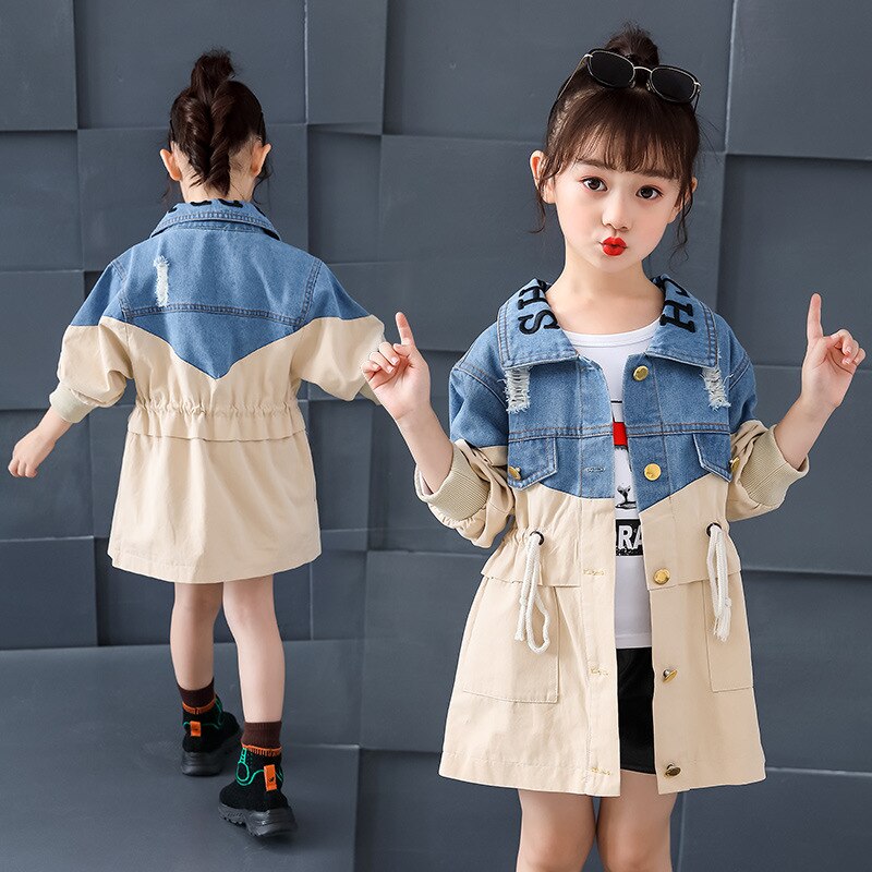 Abbigliamento per bambini giacca di jeans con cuciture per ragazze 2020 primavera e autunno nuova giacca da bavero Trench con lettere fresche piccole 4-12Y: 6