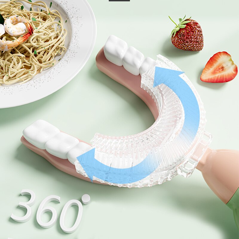 360 ° cura dei denti per la pulizia dei denti spazzola a forma di U spazzolino da denti per bambini cartone animato a forma di razzo spazzolino da denti per bambini