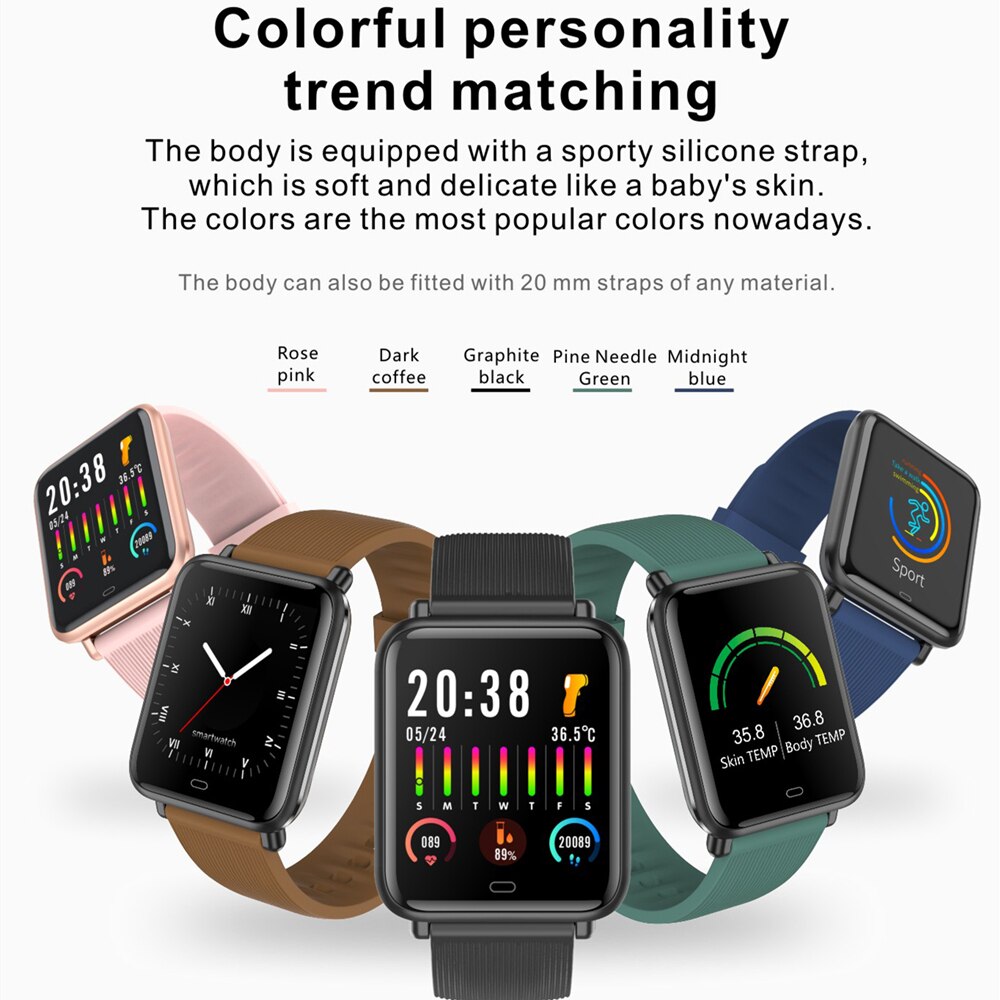 Q9t sport smartwatch lichaamstemperatuur meten aangepaste wijzerplaat smartwatch mannen vrouwen hartslagmeter armband voor android ios pk  p9