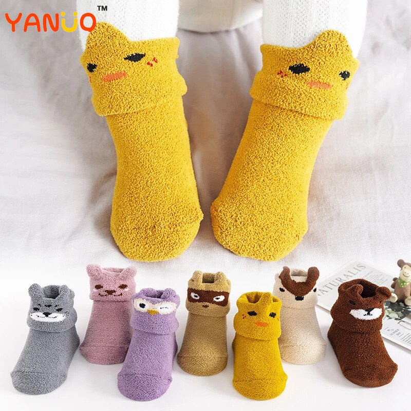Corail polaire bébé anti-dérapant chaussettes de sol automne hiver -né et épais chaussette -né bébé fille garçon infantile chaussettes d'intérieur